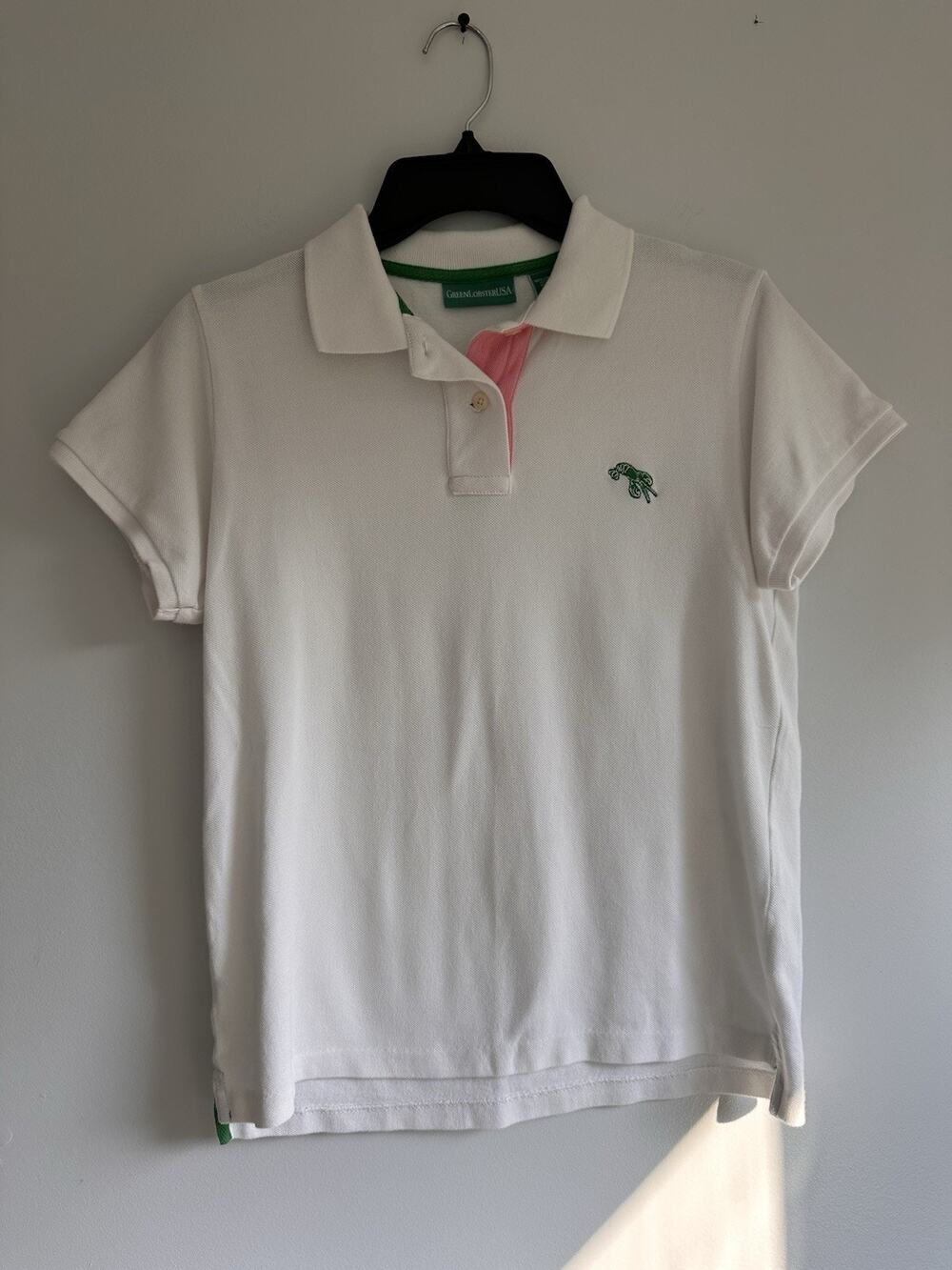 Vintage Green Lobster USA White Polo Woman’s Size Medium Embroidered Logo